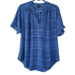 Worthington Petite Women's Blouse Blue Black Print Sz P Large Drop Neck Mature
